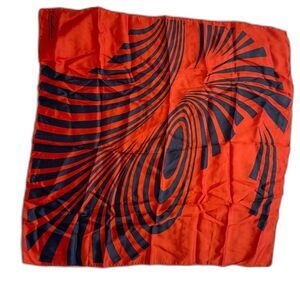 Vintage 1960s CHRISTIAN Italy Red & Black Retro Swirl Art Deco MCM Square Scarf